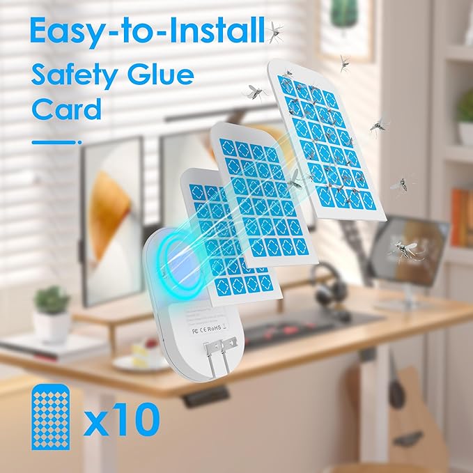 Fly Trap Indoor, 3 in 1 Plug-in Fruit Fly Trap,2 Trap White and 10 Glue Cards, Fruit Fly Traps for Indoors, Flying Insect Trap for Gnat, Moth, Mosquito, Suitable for Every Part of The Home