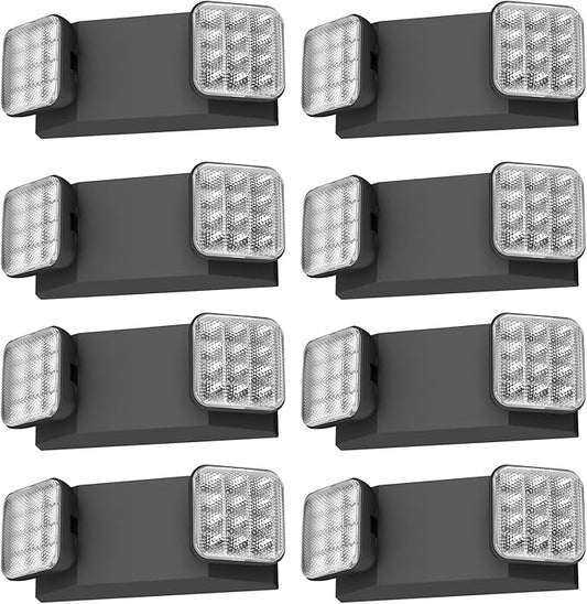 SPECTSUN 8 Packs Black Led Exit Sign with Emergency Lights &Battery Backup -Adjustable Hardwired 2 LED Head-UL Certified-120-277VAC/Commercial Emergency Lights Fixtures for Home/Business.