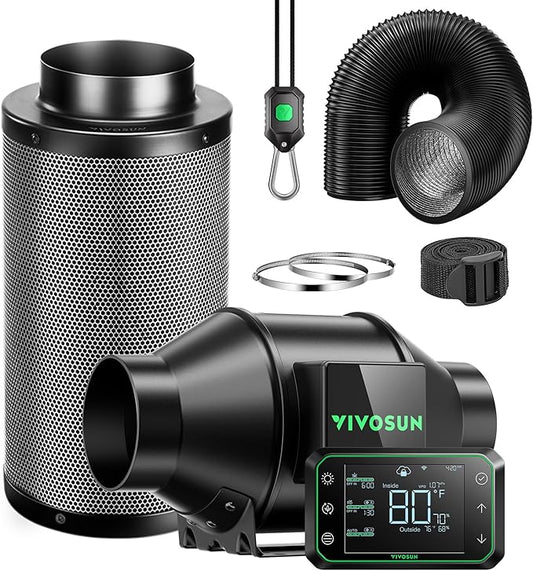 VIVOSUN Smart Air Filtration PRO G4 Kit 4", AeroZesh G4 Inline Duct Fan w/GrowHub E42A Temp. Humidity WiFi-Controller, Carbon Filter & Ducting, Cooling & Ventilation System for Grow Tent, Hydroponics