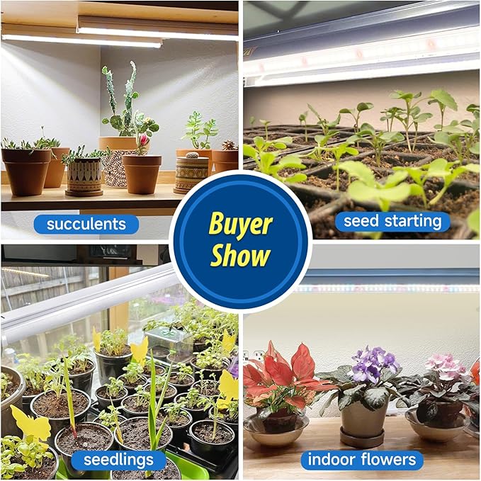 Plant Lights for Indoor Growing Seedlings - 16 in Long, 4-Count (10W x4) Full Spectrum T5 Grow Light Bars for Seed Starting, 4000K White LED Grow Lamp w/Reflectors for Shelf/Rack