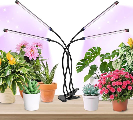 Desk Clip Grow Light for Indoor Plants,Red Blue Spectrum Plant Growing Lamp with 3 Modes,10-Level Dimmable,Auto ON & Off Switch,3/9/12H Timer,Adjustable Gooseneck,Desktop Table Lights for Growth