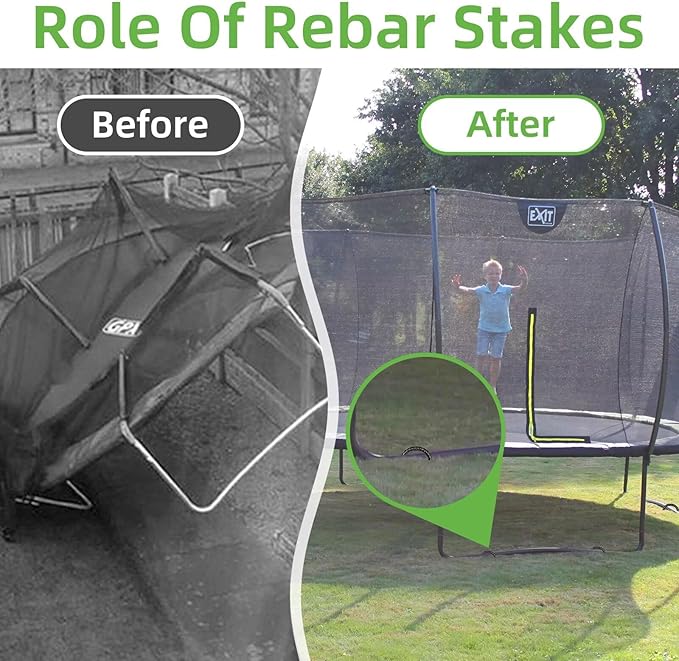 Black Trampoline Stakes Anchors High Wind 16inx10mm Galvanized U Hook 6pcs Rebar Stakes – Heavy Duty Ground Anchors for Trampoline,Yard & Inflatable,Landscape Metal Stakes for Outdoor Decorations