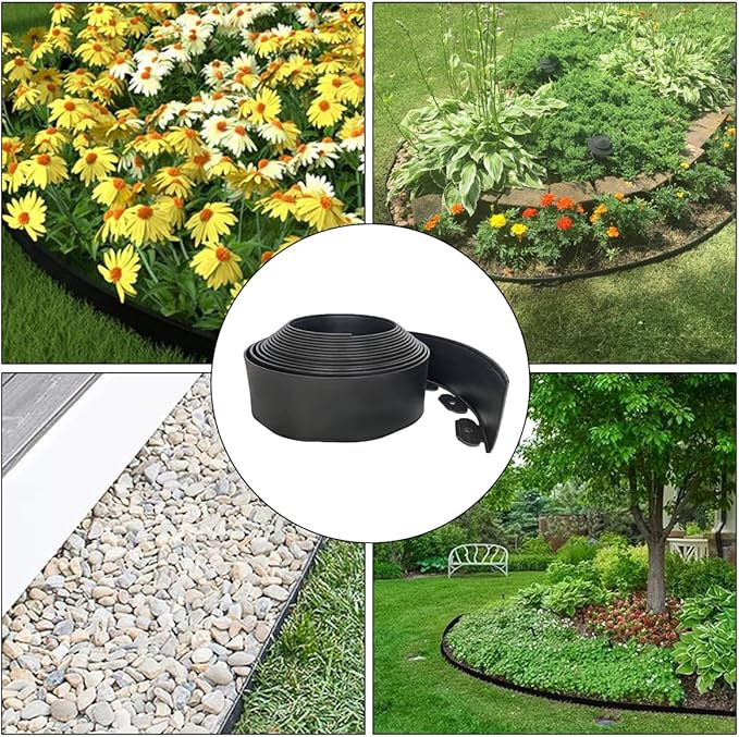 49FT Landscape Edging, 4 in Tall Garden Edging Borders with 75 Spikes,Flexible No Dig Lawn Edging Plastic Borders for Garden, Flower Beds, Pavement-Black