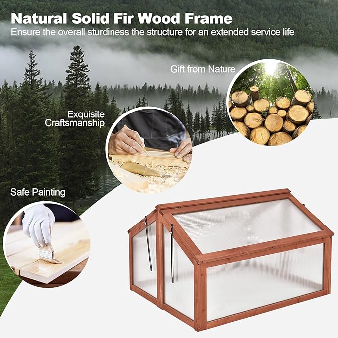 Giantex Garden Portable Wooden Cold Frame Greenhouse Raised Flower Planter Protection (35.4"X31.3"X23.0")