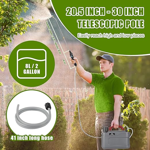 2 Gallon Battery Powered Garden Sprayer Pump Sprayer with USB Rechargeable Handle, Retractable Wand, Adjustable Strap Electric Weed Sprayer for Lawn, Garden, Yard