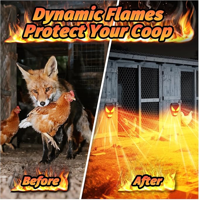 2 Pack Solar Racoon Repellent Outdoor Devices with Dynamic Flashing Lights, Effective Coyote, Raccoon, Skunk, Deer & Hawk Deterrent-Waterproof Predator Light for Chicken Coop, Garden, Farm