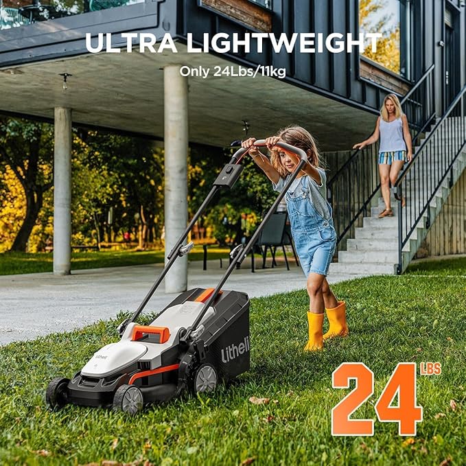 Litheli Cordless Lawn Mower 13 Inch, U20 Handy+ 20V Electric Lawn Mowers for Garden, Yard and Farm, 5 Heights Adjustment, Light Weight,2 x 4.0Ah Portable Battery Included