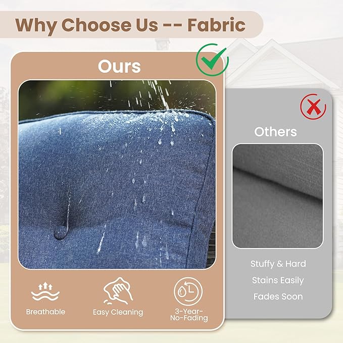 HOOOWOOO Outdoor Patio Furniture Set,9 Pieces Wicker Conversation Set,All Weather Couch Set with Fire Pit Solar Light Table Chairs Ottoman 9 Seaters for Out Door Yard(Denim Blue)