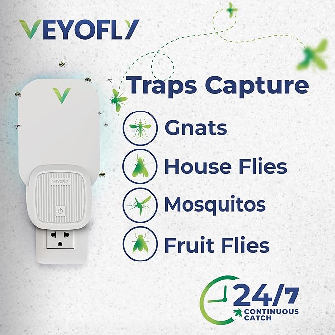 VEYOFLY Fly Catcher Indoor, Fly Trap, (4 Device + 12 Refills) Fruit Fly Traps for Indoors, Gnat Traps for House Indoor, Bug Killer, Fly Trap, Plug in Light Flying Insect Trap