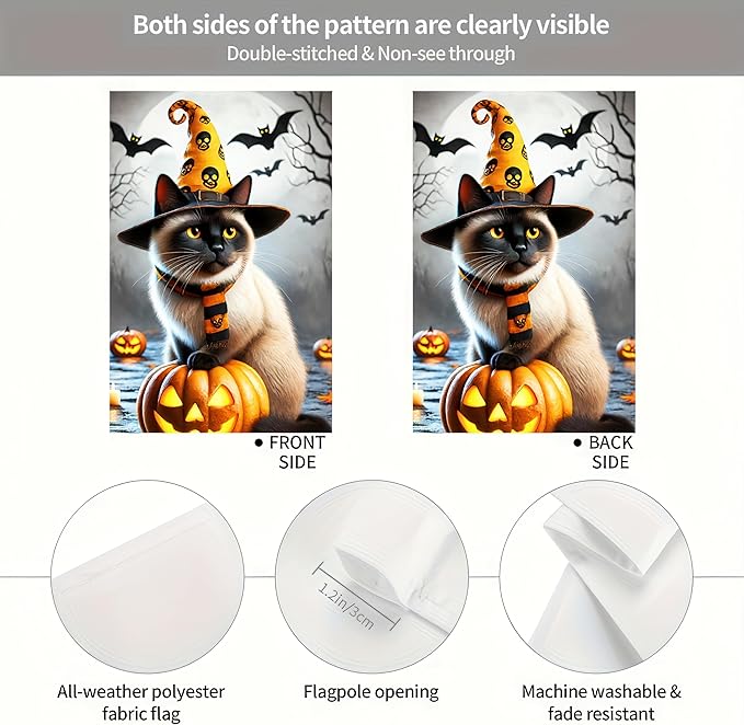 Halloween Garden Flag 12x18 Double Sided Witch Cat Garden Flag Welcome Halloween Bats Full Moon Pumpkin Flag for Outside Decor Holiday Outdoor DecorationsYard Home Banner