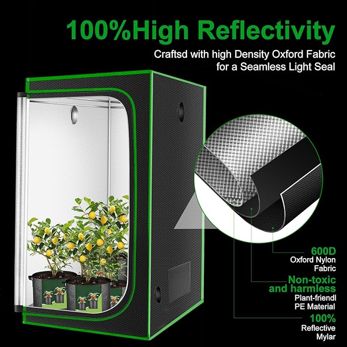 MELONFARM 4x4 Grow Tent, 48"x48"x80'' High Reflective 600D Diamond Mylar Canvas with Observation Window and Floor Tray for Hydroponic Indoor Plant Growing