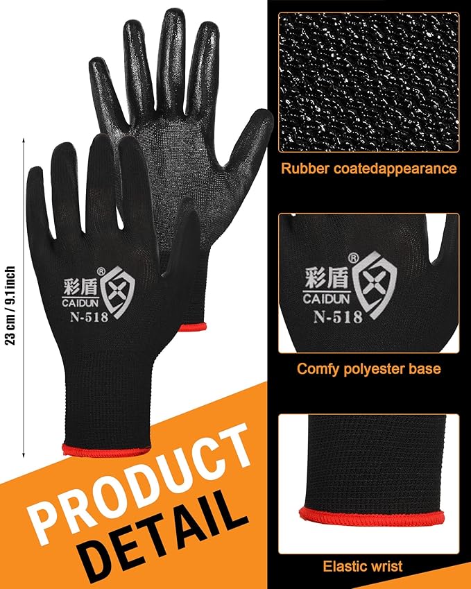 72 Pairs Gardening Work Gloves Bulk for Men Women, Rubber Coated Garden Multipack Safety Construction Glove