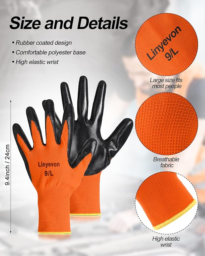 Maxcheck 54 Pairs PU Coated Gloves Bulk, Reusable Rubber Safety Gloves for Men Women Work Warehouse, Mechanic, Woodworking