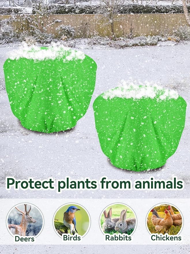 ANPHSIN 3 pcs Plant Covers Freeze Protection, 39.3in x 39.3in Shrub Tree Plant Protection with Drawstring, Frost Cloth Wraps Blanket Freeze Bags for Winter Outdoor Garden Potted Plants Green
