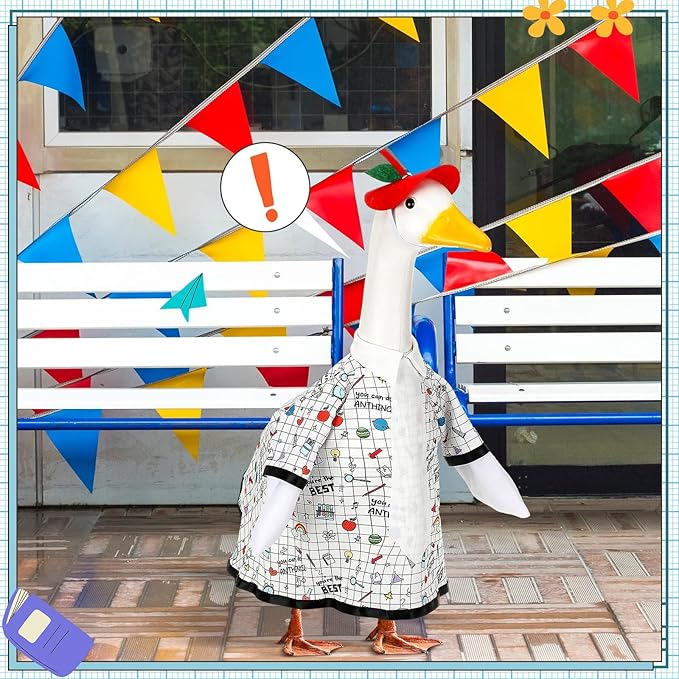 AZYM Back to School Porch Goose Outfits,2 Pcs/Set Yard Goose Statue Clothes for 23" Statue Patio Lawn Garden Decoration(Plaid)
