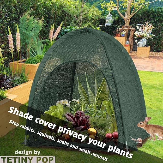 2pack Pop up Plant Sunshade Cloth,Plant Sun Shade Net for Flower UV Resistant Pest Guard Cover for Outdoor Gardens Sunblock Shade Cover with Carry Bag and 16 Stakes (Green)