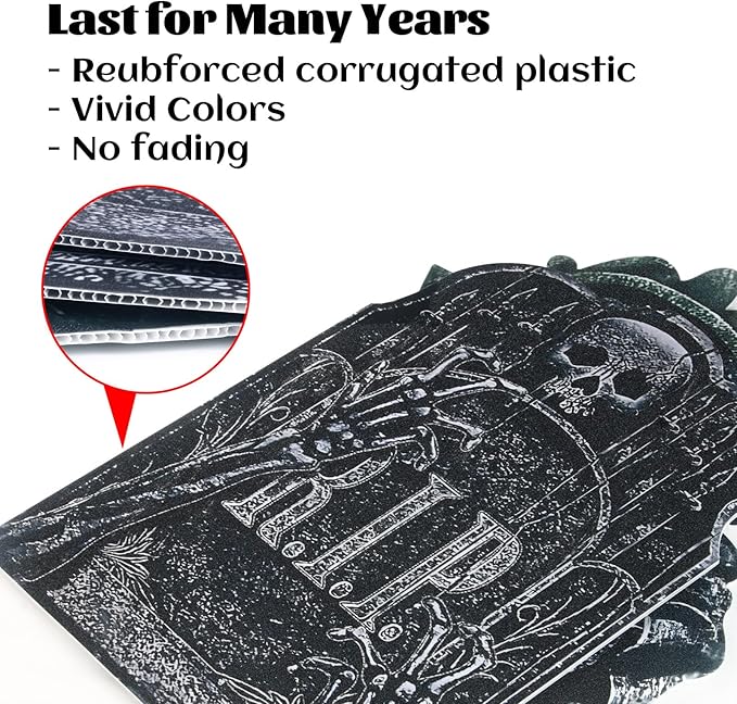 Halloween Tombstone Decoration - Lighted Gravestone Decor Yard Signs for Outdoor Yard Garden with Stakes 8 Lighting Modes - Green Light 3PCS