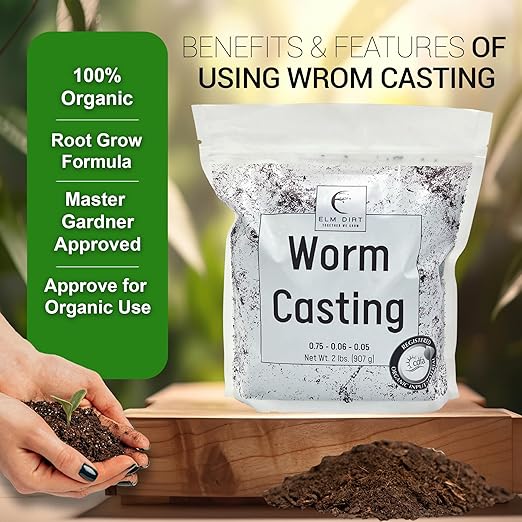 Elm Dirt Worm Castings for Plants - Worm Castings Organic Fertilizer | 100% Organic Plant Food for Houseplants, Gardening, Shrubs & Bushes, Root Growth and Micro Nutrients - Earthworm Casting, 2 lbs
