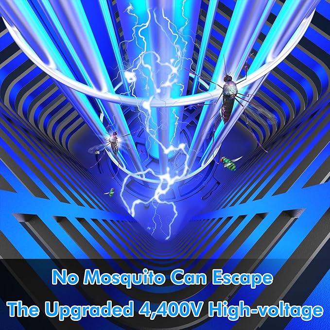 Rechargeable Solar Bug Zapper Outdoor & Indoor Blue, 5000mAh Mosquito Zapper Fruit Fly Trap, Gnat Moths Catcher, 4200V Grid, USB Charging, Fit for Home, Kitchen, Backyard, Camping, Patio