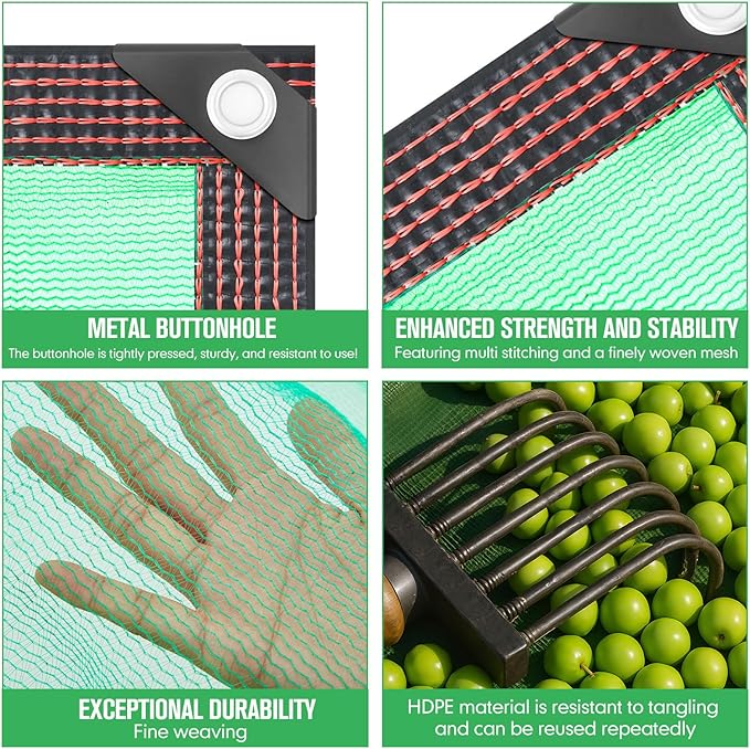 Fruit Collector Harvesting Net 26 x 13 ft with Ground Pegs and 2 Pairs of Gloves Reusable Leaf Agricultural Collection Netting Fruit Picking Basket for Trees Walnut Olive Chestnut