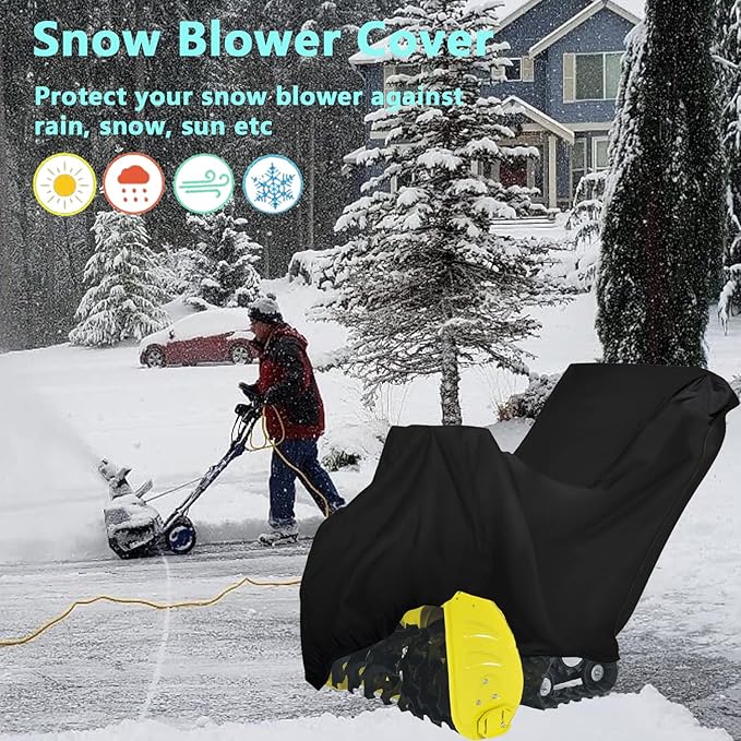 Oslimea Outdoors Snow Blower Cover - 600D Heavy Duty Polyester, Waterproof, UV Protection, Universal Size for Most Electric Two Stage Snow Blowers 47" L x 31" W x 37" H