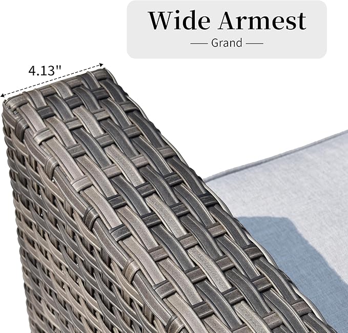 HOOOWOOO 8 Piece Patio Sectional Furniture Set with Fire Pit Table,Modern Wicker Outdoor Conversation Sofa Sets,Weather Resistant Modular L Shaped Outside Couch Set(Light Grey)