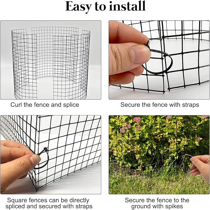 8 Pack 24'' x 12'' Large Wire Plant Protector from Animals, Metal Plant Wire Cage Chicken Wire Cloche with Ground Stakes , Labels and Nylon Tie to Keep Animals Out, Garden Protection Bunny Barricade