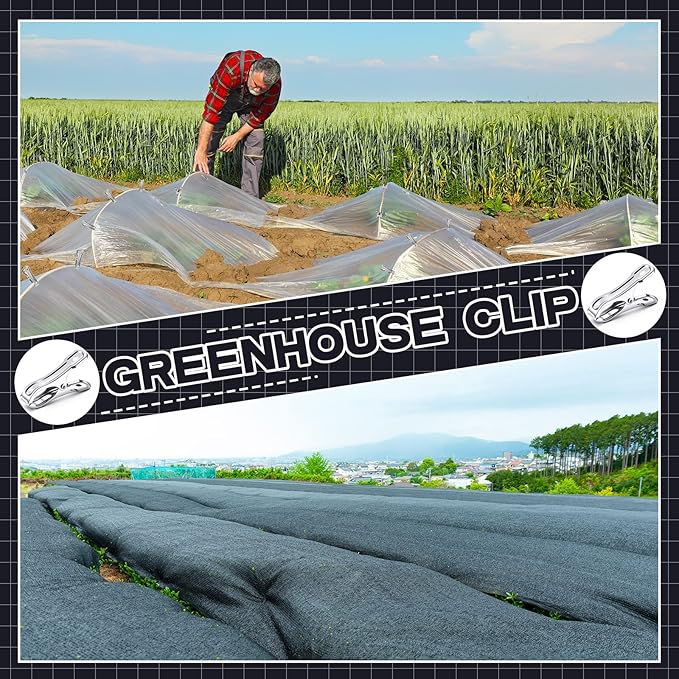 Raiten 100 Pcs Garden Clips Stainless Steel Greenhouse Clamps Heavy Duty Clips Have a Strong Grip to Hold Down The Shade Cloth or Plant Cover on Garden Hoops or Greenhouse Hoops and Netting Holding