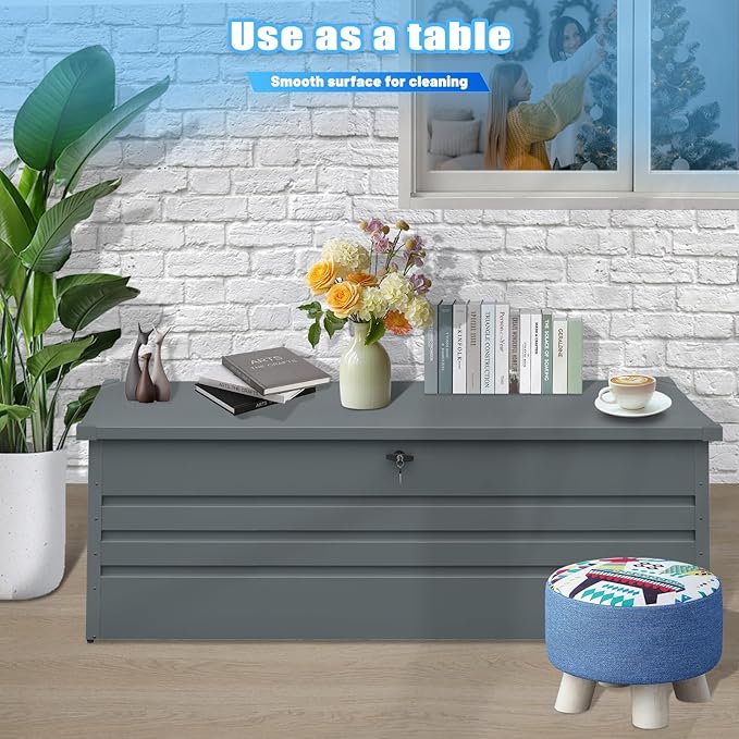 260 Gallon Waterproof Outdoor Storage Box, Extra Large Outside Metal Deck Storage Box for Patio Cushions, Garden Tools, Pool Supplies