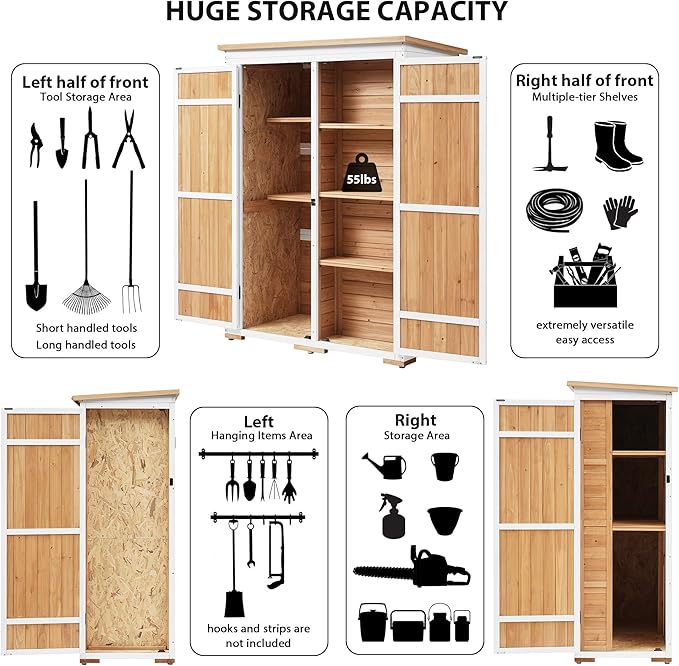 Harper & Bright Designs Outdoor Storage Cabinet Wood & Metal Garden Shed with Waterproof Roof and Sturdy Lockable Doors 59", Natural