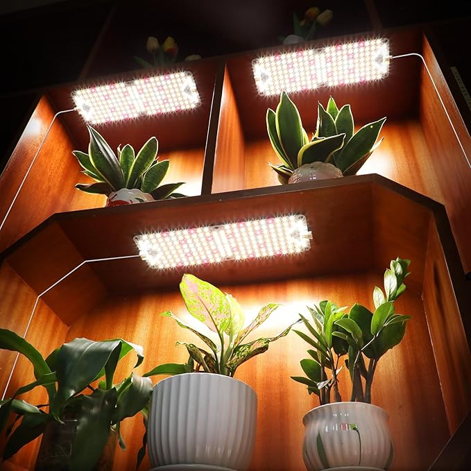 3Pack 2025 Ultra-Thin Panel Grow Lights for Seed Starting, Vegetables, Greenhouse & Under Cabinet & Shelf Plants with Timer 4/8/12H, Free Connect Full Spectrum Indoor LED Plant Growing Lamps