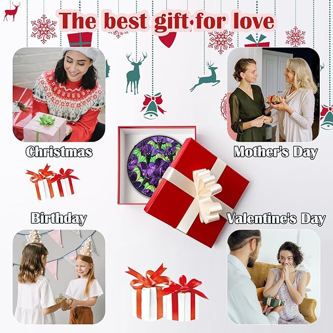 Stained Glass Window Hanging - Halloween Decorations Black Bat with Green Wings Suncatcher for Doors Garden Indoor Spooky Sun Catchers Gothic Decor Horror Gifts for Women Men Friend 15 in