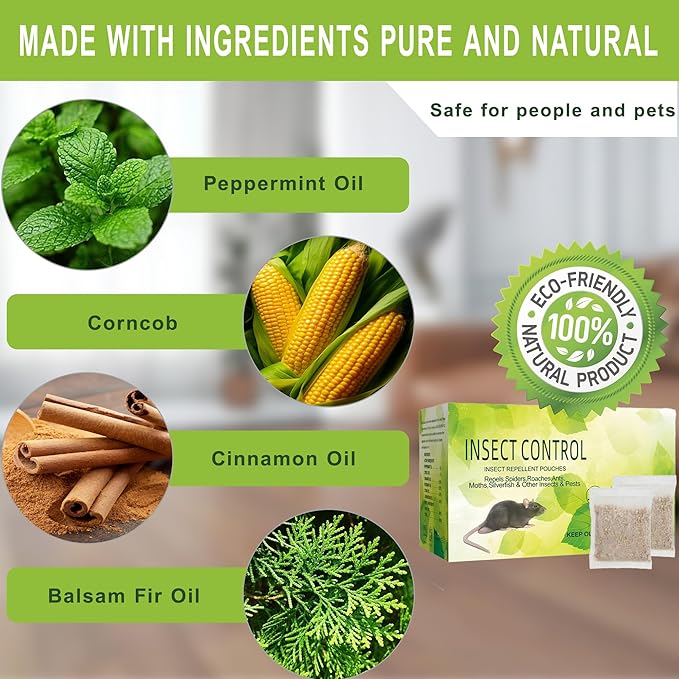 Mouse Repellent Pouches, 12 Pack Rodent Repellent, Natural Peppermint Oil Squirrel, Rat & Mole Deterrent for Indoor/Outdoor Use, Effective for Home, Car, RV, Garage, Garden, Basement