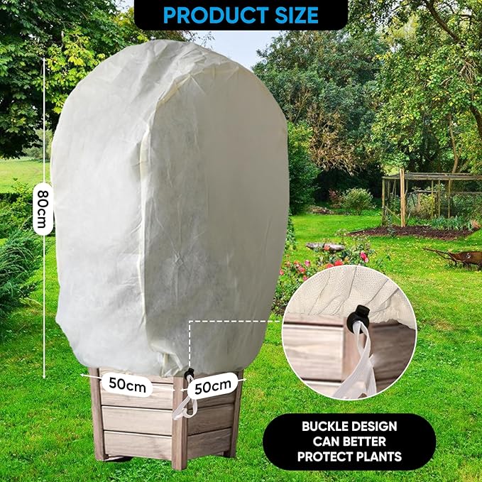 Plant Protection Cover, Winter Frost Protection Cover with Zip Pull and Latch, 19.7 x 19.7 x 31.5 cm - 2 pcs. for Plants and Rectangular Planting Box Protection Cover