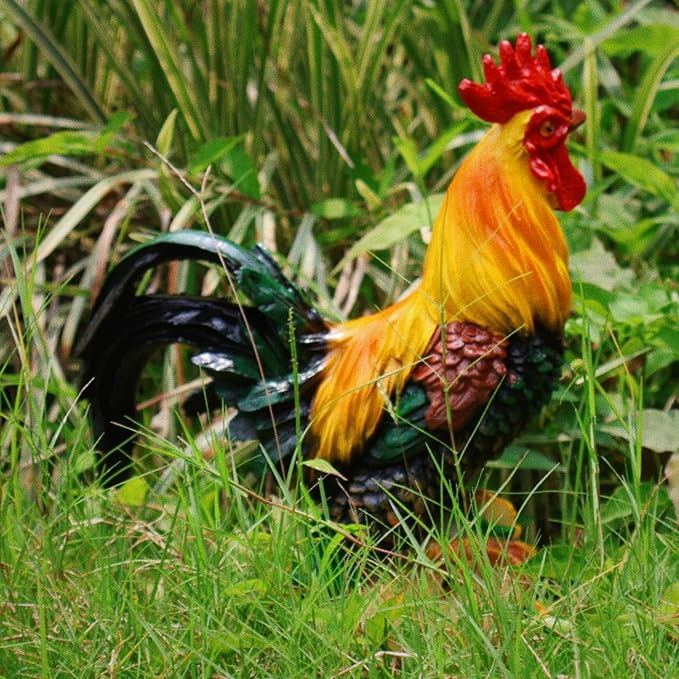 Rooster Garden Statue Decorations, Chicken Farm Animals Decoration, Yard Chicken Sculpture for Backyard Patio Kitchen Decor & Lawn Ornaments