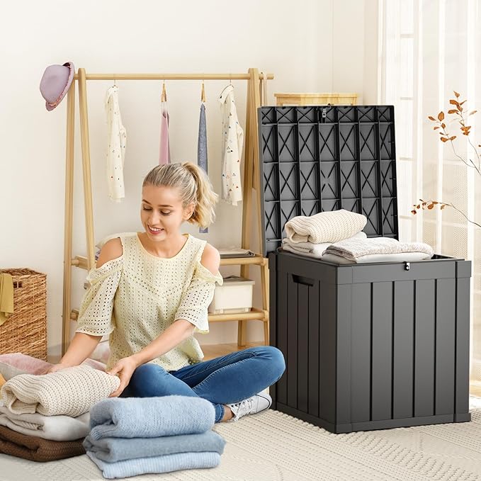 50 Gallon Outdoor Storage Box – Resin Deck Box with Lockable Lid, Waterproof Patio Furniture Storage for Tools, Garden & Yard Organization