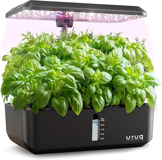 Hydroponics Growing System Indoor Garden 12 Pods Indoor Gardening System with LED Grow Light Height Adjustable Plants Germination Kit Quiet Smart Pump - Hydroponic Planter Fresh Harvest Black