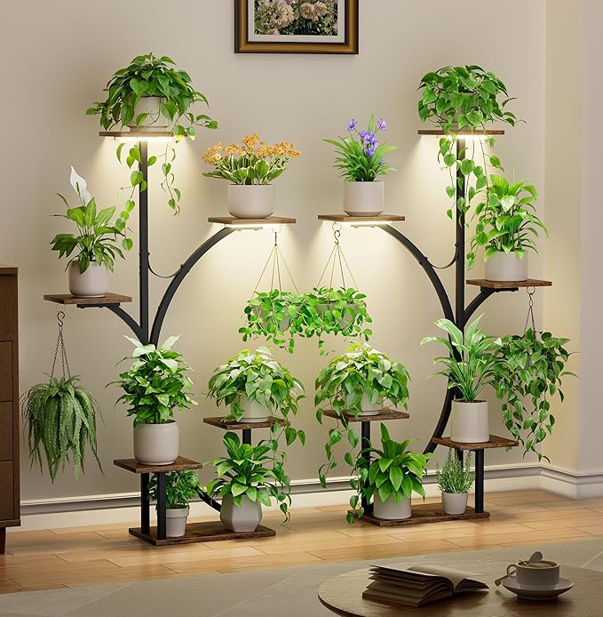 Plant Stand Indoor with Grow Lights - 2 Pack Corner Plant Shelf, 6 Tiered 47'' Indoor Plant Stands for Multiple Plants, K-Shaped Plant Rack Display Holder, Flower Stands for Living Room Patio Home