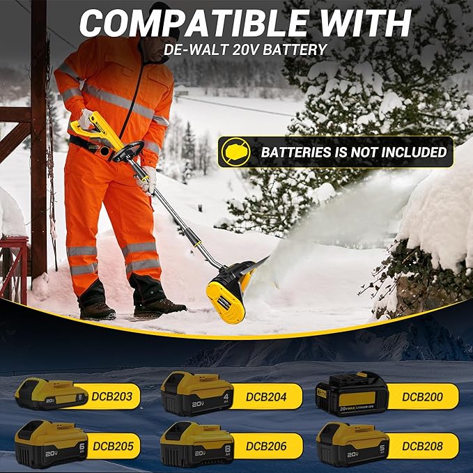 Cordless Snow Shovel Compatible with De-Walt 20V Battery (No Battery), 13-Inch Brushless Electric Snow Blower for 25FT Throw Distance and 6" Clear Depth for Patio, Deck, Driveway