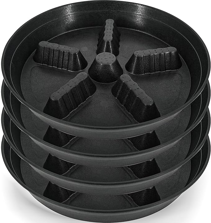4 Pack Plant Saucer 14 inch, Plastic Plant Saucers for Indoors, Raised Middle Plant Trays for Pots, Water Tray for Plants, Plant Stand Water Catcher Tray, Pot Saucers for Plants