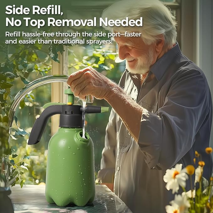 Hand Pump Sprayer 1/2 Gallon, Garden Pump Spray Bottle for Plants, Pressure Sprayer Bottle in Lawn and Garden Yard, Weed Chemical Sprayer with 2 Nozzle & Safety Pressure Relief Valve (2L/0.5Gal)