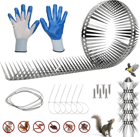 Squirrel Baffle Spikes, Stainless Steel Anti Climb Strips for Bird Feeder Pole, Raccoon and Squirrel Deterrent, Outdoor Security for Fence, Garden, Roof (60CM)