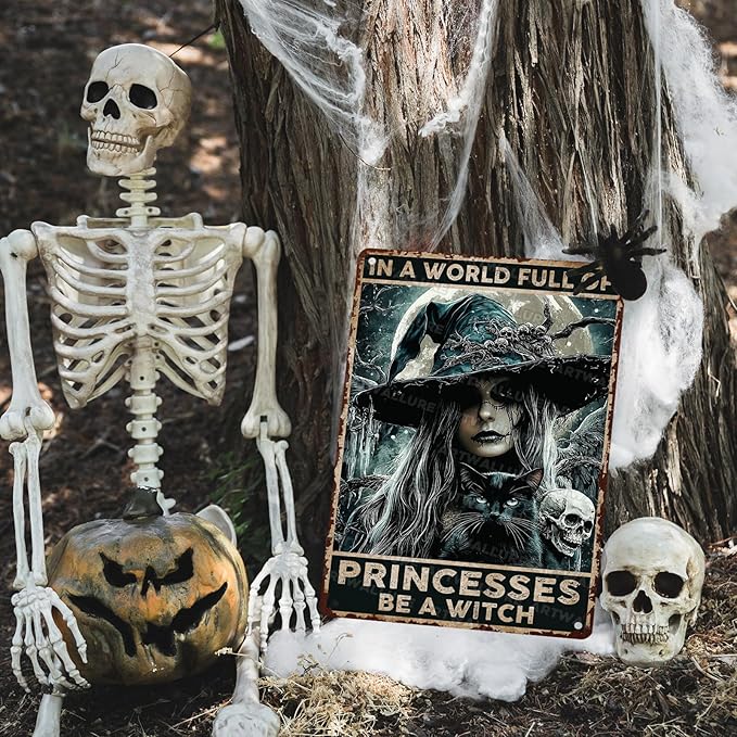 Goth Metal Tin Sign Vintage Halloween Wall Art Kitchen Witch Decoration Spooky Rustic Decor Tin Plaque Retro Iron Painting 12x16inch