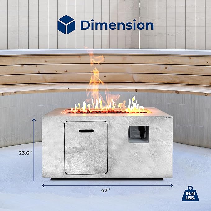 SereneLife Fire Pit Table 50,000 BTU Propane Gas Fire Pit with Adjustable Flame, Stainless Steel Burner, Weather-Resistant Build, Easy Propane Tank Access, and Elegant Lava Rocks for Patio or Backyard