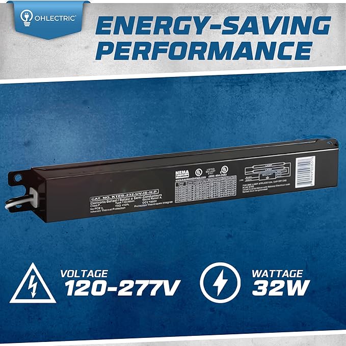 OHLECTRIC Replacement for Keystone KTEB-232-UV-IS-N-P 2 Lamp T8 Electronic Fluorescent Ballast with Normal Light Output | 120-277V Input with Instant Start Operation | 0.88 Ballast Factor, UL-Approved