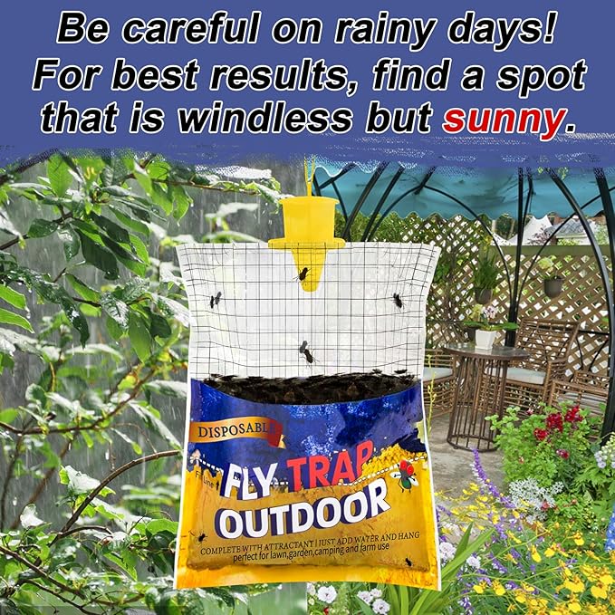 Disposable Fly Traps 4 Pack Big Bags Outdoor, Flies Catcher Traps with Natural Pre-Bait Refill Repellent, Stable Horse Ranch Trapper Outdoor Hanging Fly Killer Helps Control Flies