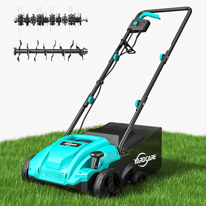 2-in-1 Electric Dethatcher & Scarifier, 12 Amp Lawn Tool with 8 Gal Collection Bag, Adjustable Depth, Powerful Motor for Healthier Grass