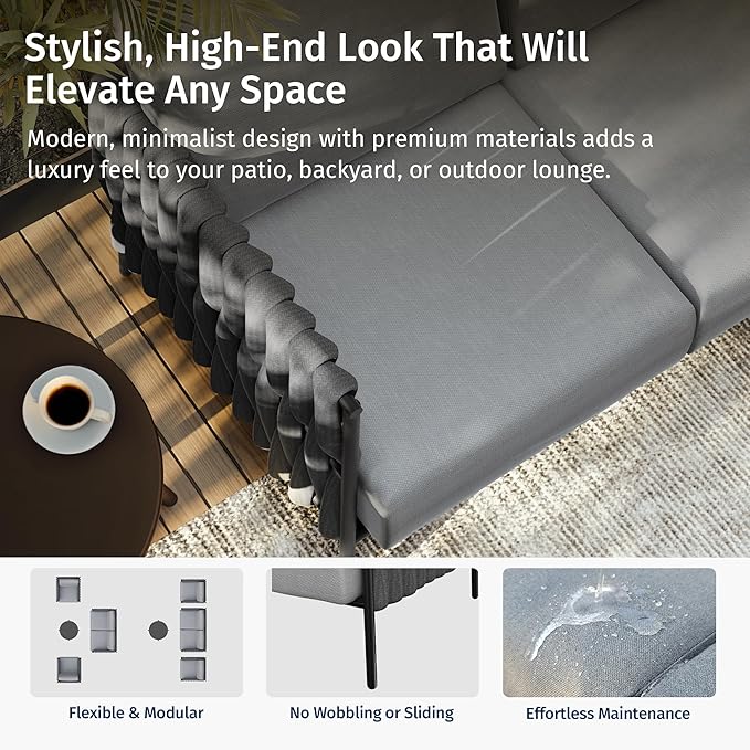 EAST OAK Life Chatter Outdoor Patio Furniture | Outdoor Sofa 3 Seats with Waterproof Thick Cushions | Deep Seating Modern Patio Sofa for Garden, Porch, Balcony & Backyard | Misty Grey