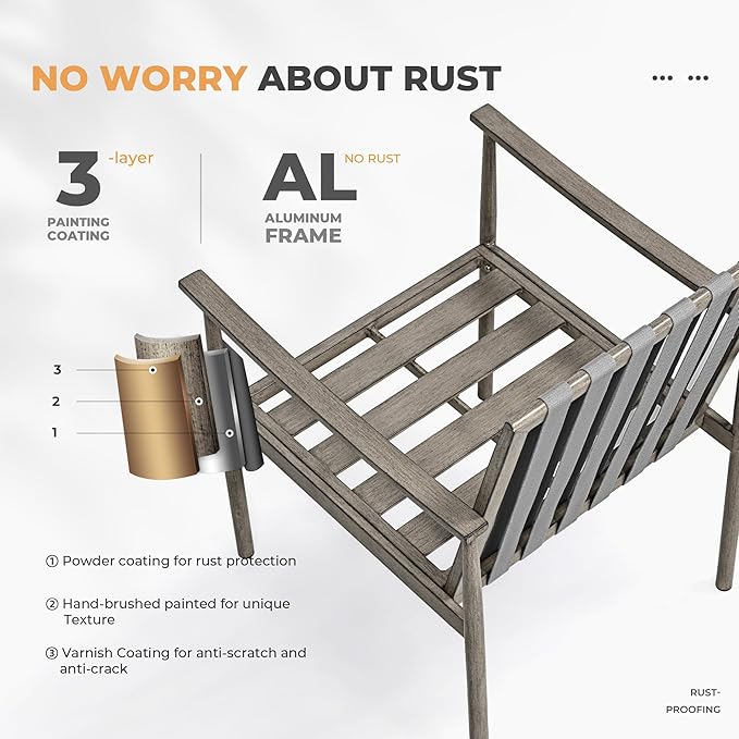 HAPPATIO 7-Piece Outdoor Dining Set for 6, Aluminum Patio Dining Set Includes 6 Dining Chairs and 1 Large Rectangular Table with Umbrella Hole, Patio Furniture Set for Lawn, Porch, Backyard, Grey