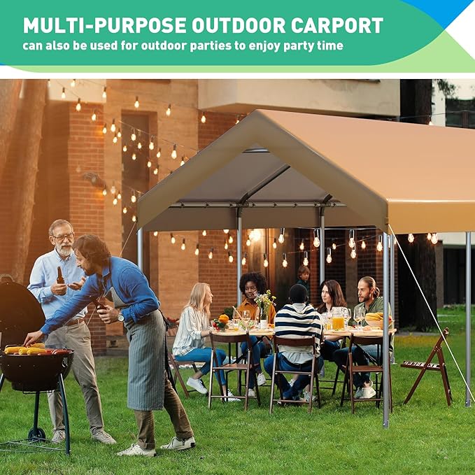 10x20 Ft Heavy Duty Carport, Portable Garage with Doors, Ventilated Windows, Waterproof and UV Resistant Carport Canopy for Cars, Boats, Suvs, Yellow